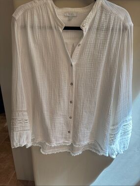 Johnny Was Calme Lightweight White Button-Front Cheesecloth Blouse Size Small